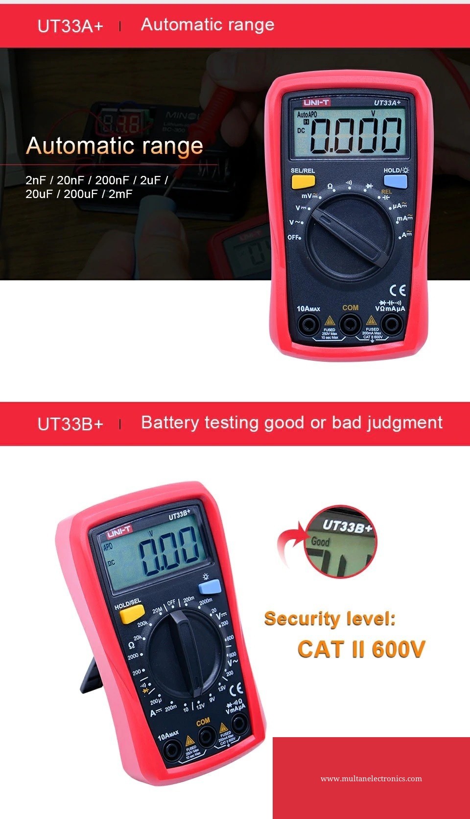 UNIT UT33+ Series Palm Size Digital Multimeters Professional