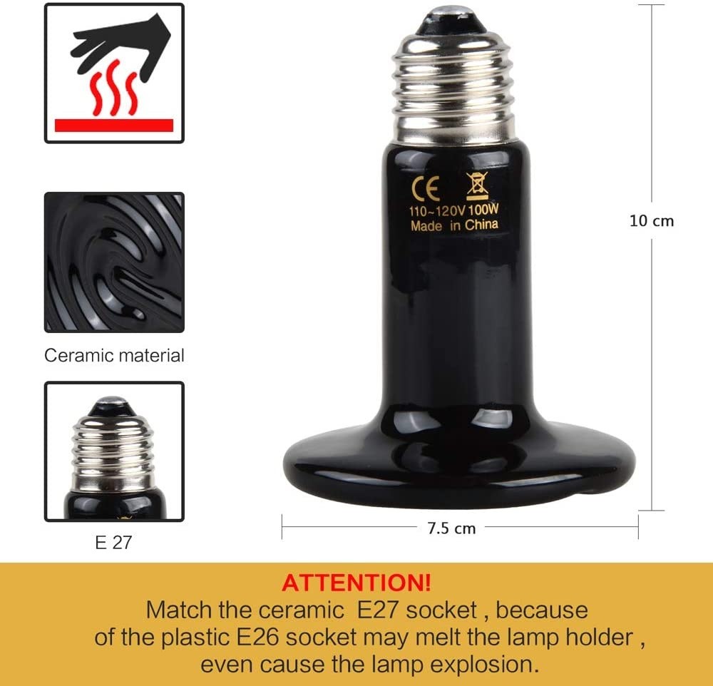 BOEESPAT Ceramic Heat Emitter 250W/100W/150W/60W Ceramic Heat Lamp Brooder Coop Pet Infrared Lamp Bulb 