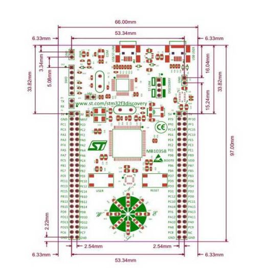STM32 Discovery Kit for STM32 F3 Series with STM32F303 MCU DIMENSION